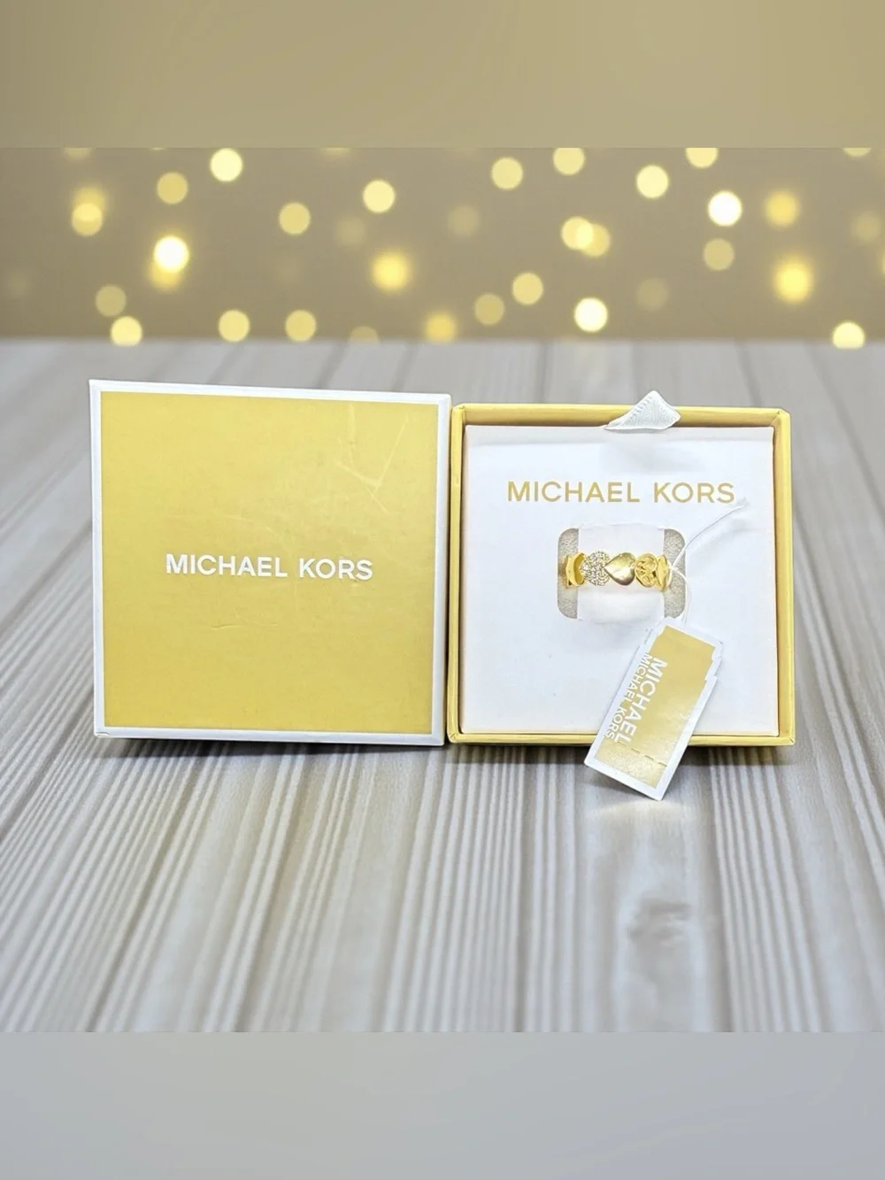 💛MICHAEL KORS💛Gold Tone Pave Heart Logo Ring/NWT